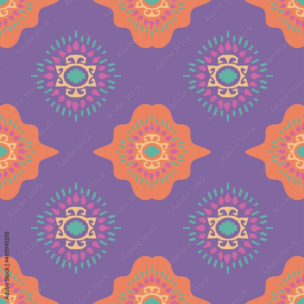 Ornate Purple And Orange Abstract Art Vector Repeat Pattern