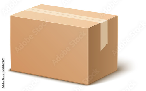 Closed cardboard box mockup. Sealed parcel package in realistic style