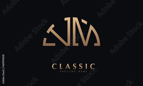 Alphabet VM or MV Half Illustration monogram vector logo template