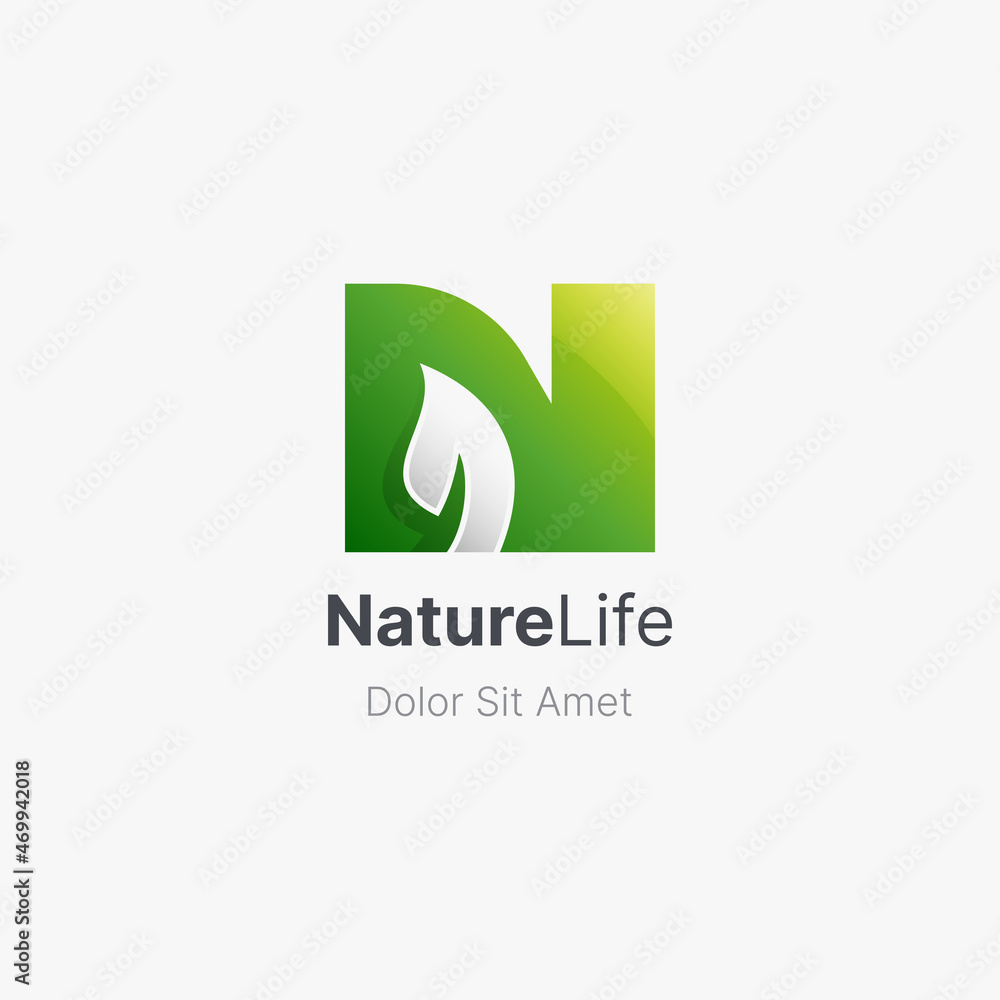 Natural leaf with letter n logo Natural leaf with letter n logo