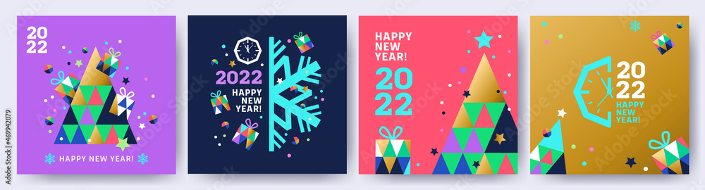 Creative concept of 2022 Happy New Year posters set. Design templates with typography logo 2022 for celebration and season decoration. Minimalistic trendy backgrounds for branding, banner, cover, card Creative concept of 2022 Happy New Year posters set. Design templates with typography logo 2022 for celebration and season decoration. Minimalistic trendy backgrounds for branding, banner, cover, card