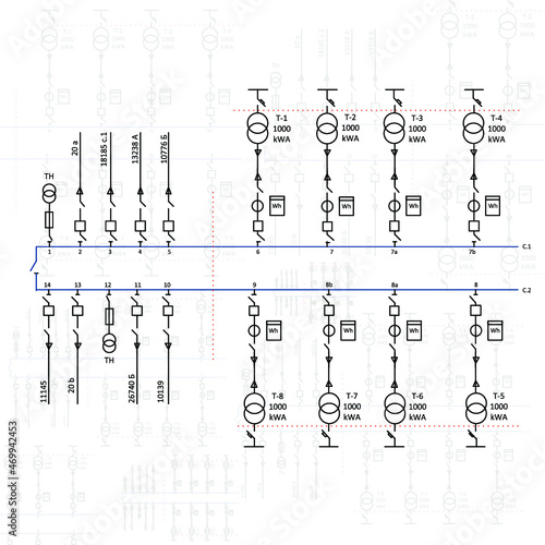 Electric wiring diagram for power transformers