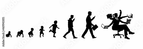 Valokuva Funny evolution of work - from toddler to child, through teenager and adult
