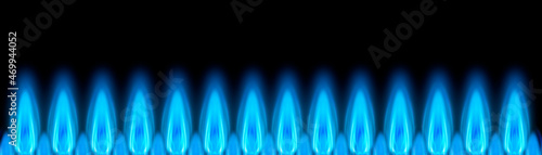 Blaue Gasflammen als banner vor dunklem Hintergrund