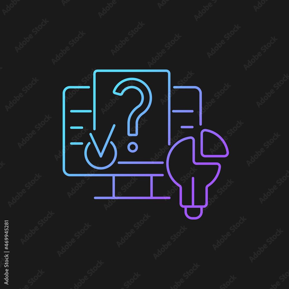 Digital problem solving gradient vector icon for dark theme. Solving technical problems. Using digital environment. Thin line color symbol. Modern style pictogram. Vector isolated outline drawing
