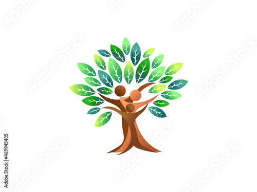 family tree logo, abstract tree with father, mother and son concept. logo vector isolated