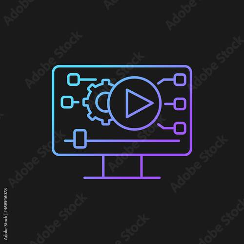 Video making gradient vector icon for dark theme. Social media content creation. Digital technology. Video marketing. Thin line color symbol. Modern style pictogram. Vector isolated outline drawing