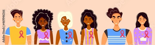 World aids and HIV testing day, people with red ribbon