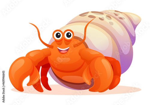 Cute hermit crab cartoon illustration isolated on white background