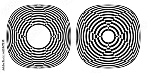 Abstract striped lines op art pattens. 3D illusion effect.