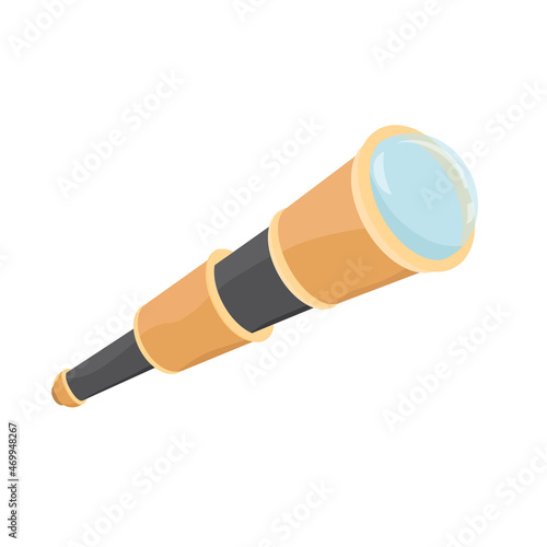Spyglass in cartoon style, isolated on white. Sailor or Pirate foldable Telescope, Nautical Spyglass.  Element of adventuring, carnival, party, gaming, piracy.  Trendy illustration
