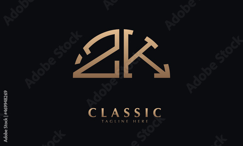 Alphabet ZK or KZ Half Illustration monogram vector logo template