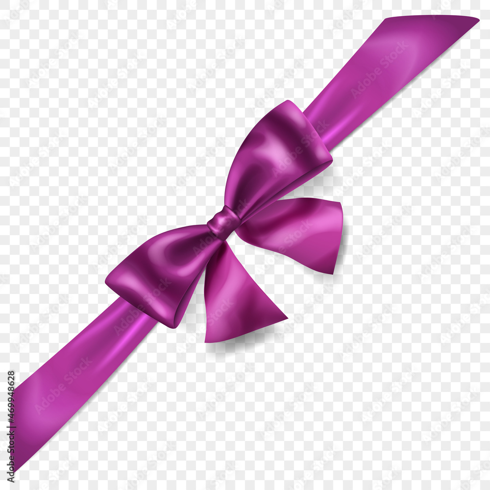 Beautiful purple bow with diagonally ribbon with shadow, isolated on transparent background. Transparency only in vector format Beautiful purple bow with diagonally ribbon with shadow, isolated on transparent background. Transparency only in vector format