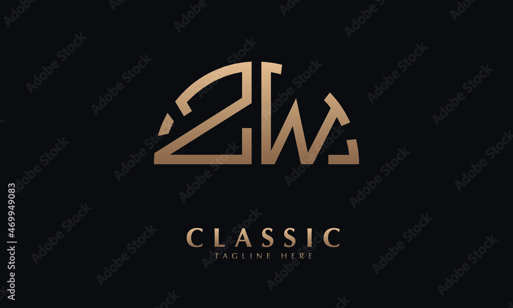 Alphabet ZW or WZ Half Illustration monogram vector logo template