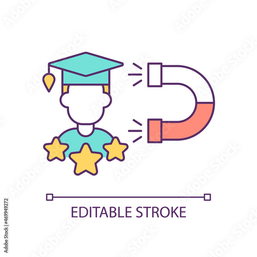 Attract students RGB color icon. University and corporation partnership. Recruit graduates. Perspective career opportunity. Isolated vector illustration. Simple filled line drawing. Editable stroke