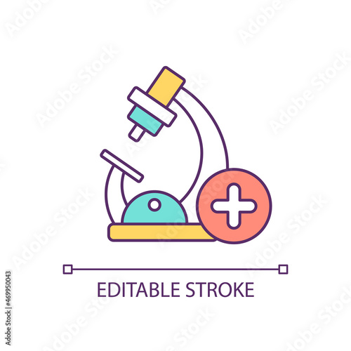Microscope RGB color icon. Instrument for small object enlargement. Laboratory equipment. Scientific examination tool. Isolated vector illustration. Simple filled line drawing. Editable stroke