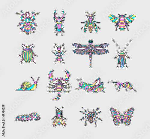 Abstract graphic design insects patches