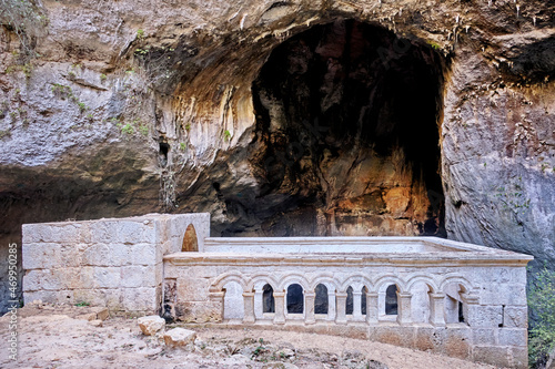 Exterior Detail Of Monastery of Virgin Mary near Heaven Sinkhole, Mersin, Turkey photo