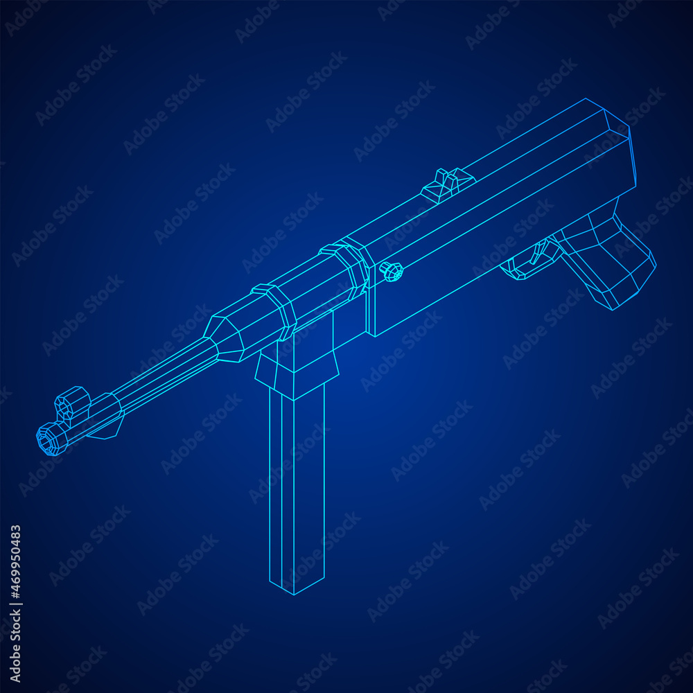 Submachine gun german MP 40 world war 2 firearms pistol. Wireframe low poly mesh vector illustration. Submachine gun german MP 40 world war 2 firearms pistol. Wireframe low poly mesh vector illustration.