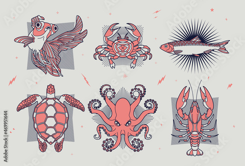 Abstract fish and sea life illustration