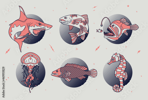 Abstract fish and sea life illustration