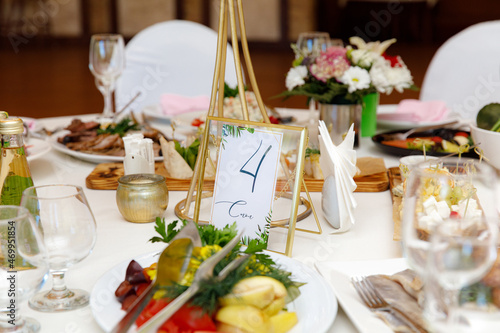Table setting for an event party or wedding in the restaurant decorated 