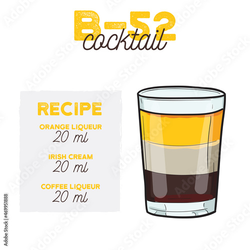 B52 Cocktail Illustration Recipe Drink with Ingredients