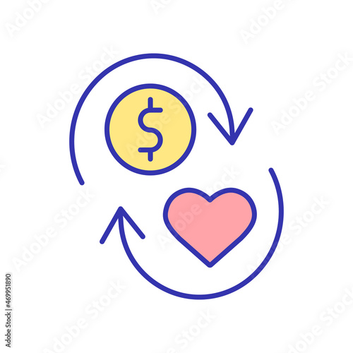 Non profit organizations RGB color icon. Charitable and philanthropic enterprises. Altruistic company. Uncommercial organization. Isolated vector illustration. Simple filled line drawing