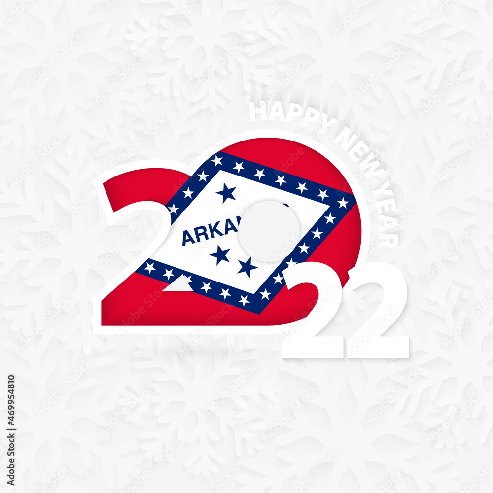 Happy New Year 2022 for Arkansas on snowflake background.