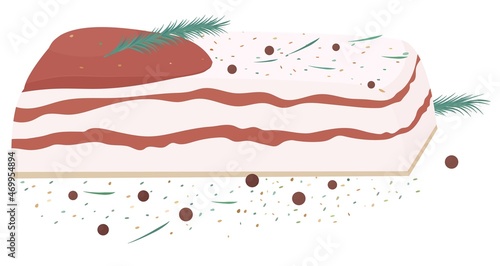 Lard, salo spicy salted piece cartoon illustration isolated on white. VBector pork, pig fillet. Ukrainian traditional   high-fat food. Ham, bacon.  