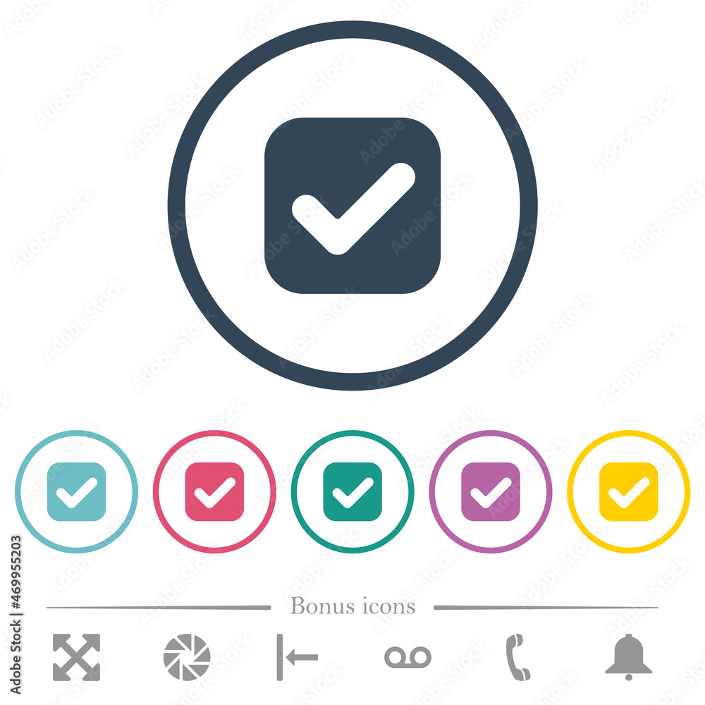 Checkbox solid flat color icons in round outlines Checkbox solid flat color icons in round outlines