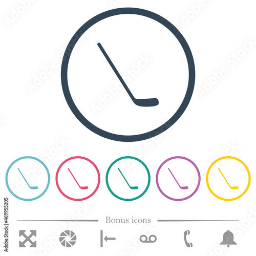 Ice hockey stick flat color icons in round outlines