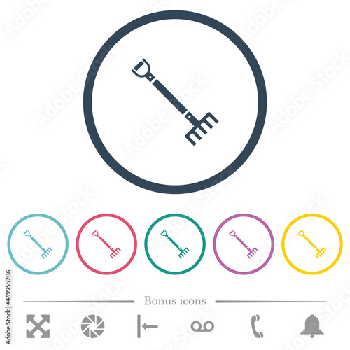 Single rake flat color icons in round outlines