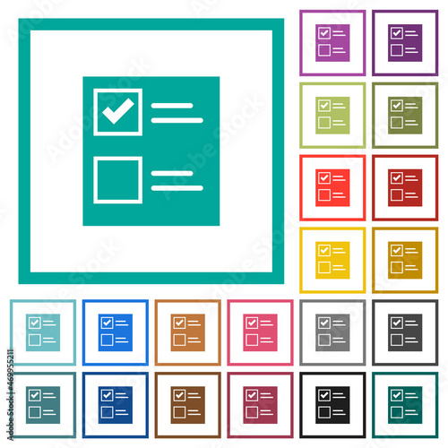 Ballot paper solid flat color icons with quadrant frames