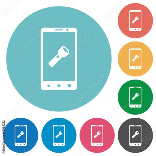 Mobile flashlight flat round icons