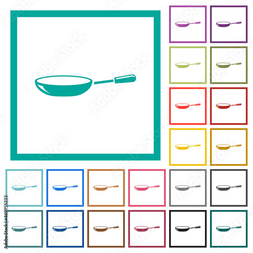 Glossy frying pan flat color icons with quadrant frames