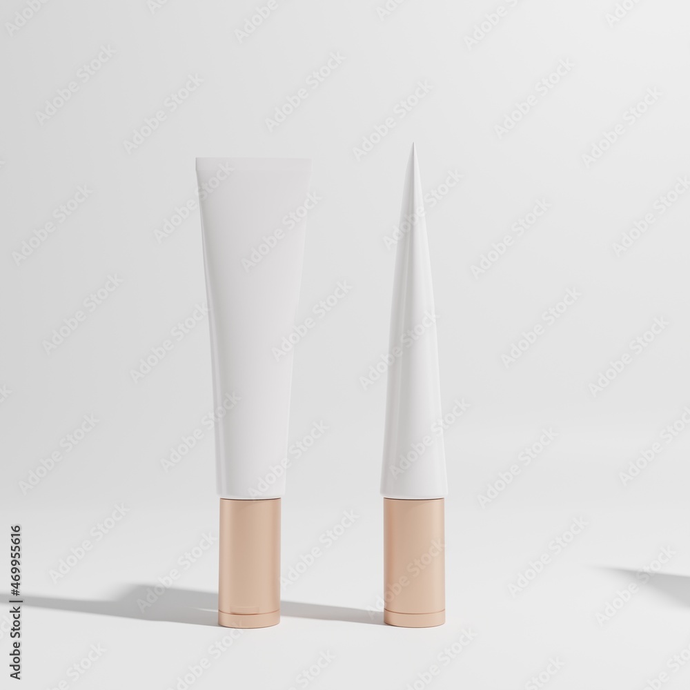 two cosmetic white tubes with gold cap on white background 3d render two cosmetic white tubes with gold cap on white background 3d render