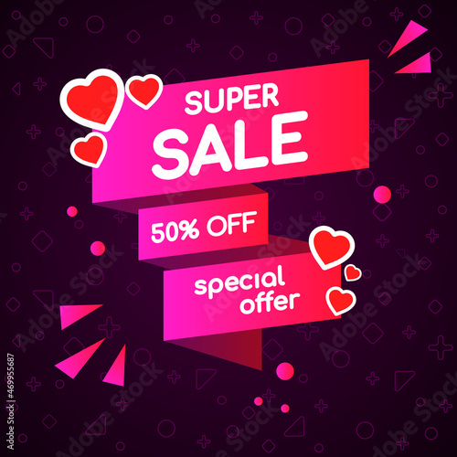 Sale banner, signage, label, promotion, special offer. Valentine's Day sale, also suitable for wedding signs and signs related to the theme of love.