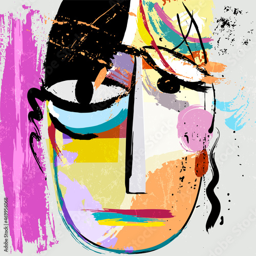 abstract face or mask, with paint strokes and splashes, art inspired