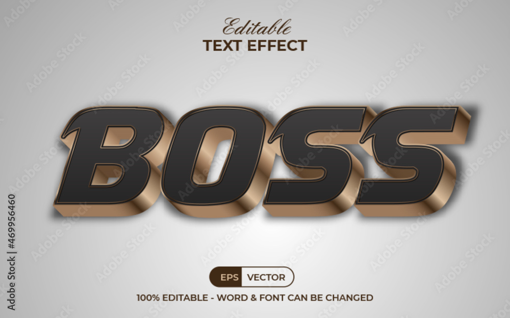 3D black gold text effect boss style. Editable text effect.