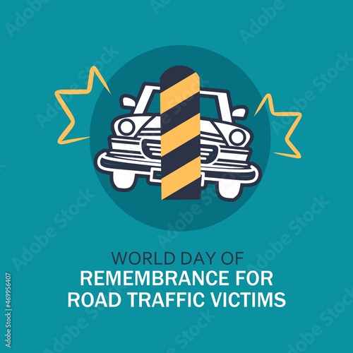 Vector Illustration of a car hitting a street bollard or a barrier for sidewalk and road. World Day of Remembrance for Road Traffic Victim.