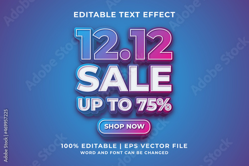 Editable text effect - 12.12 Sale 3d template style premium vector