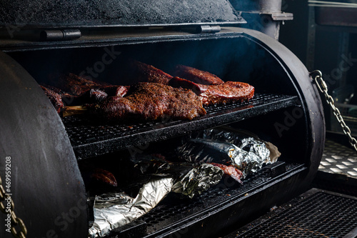 beef is smoked in an American firewood cabin