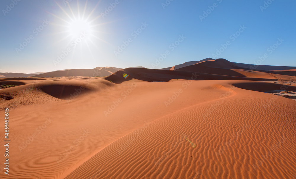 Big orange sand dune with blue sky - Sossusvlei, Namib desert, Namibia, Southern Africa
