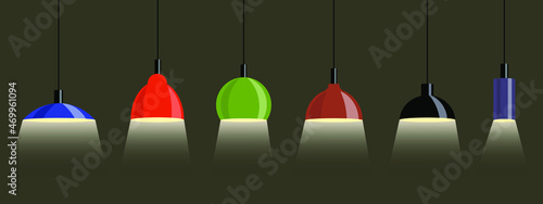 Vector set of realistic chandeliers. Ceiling lamp. Loft style. Element for interior design. Hanging lamps, set. Chandeliers, lamps, bulbs - elements of modern interior. Vector illustration isolated
