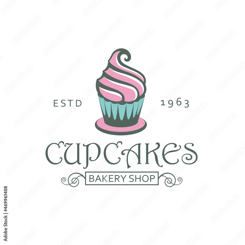 label with cupcake for bakery shop isolated on white background label with cupcake for bakery shop isolated on white background