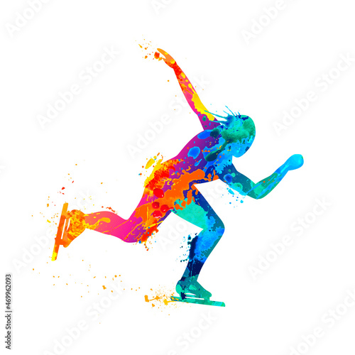 Speed skating man silhouette of splash paint. Winter sport vector icon.