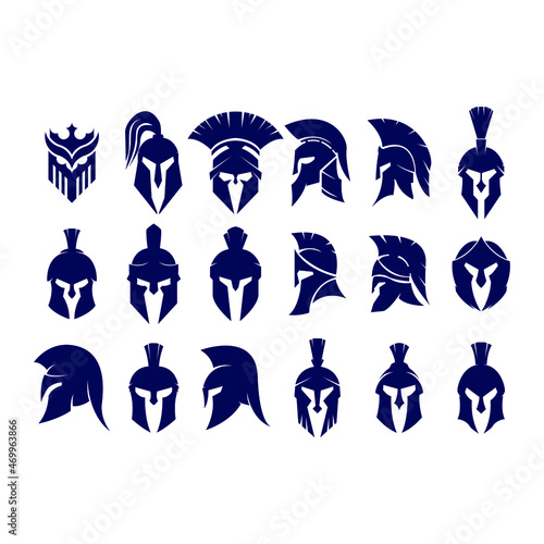 Spartan helmet set. Spartan warrior head vector illustration.