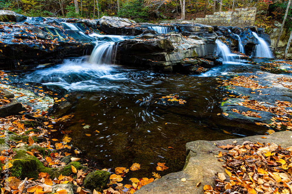 Fall Foliage and The Upper Cascades of Brush Creek Falls, Brush Creek Nature Preserve, Athens, West Virginia, USA