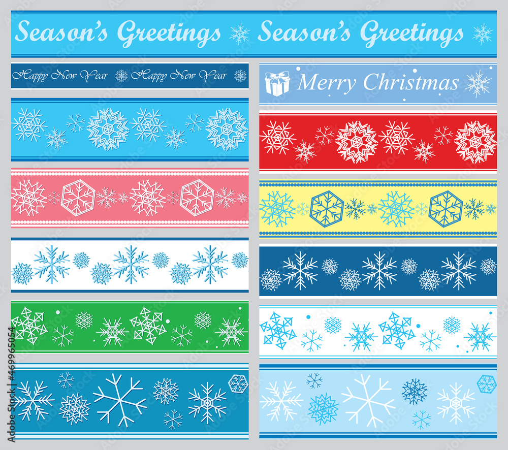 decorative borders with snowflakes for christmas holidays - vector set